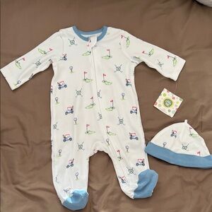 NWT Little Me White and Blue Footie with Playful Golf Print includes hat